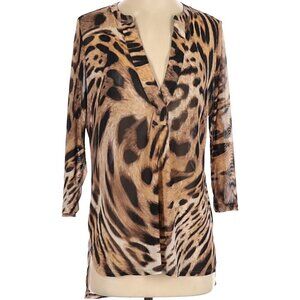 Chico's V neck Sheer Animal print 3/4 Sleeve Top